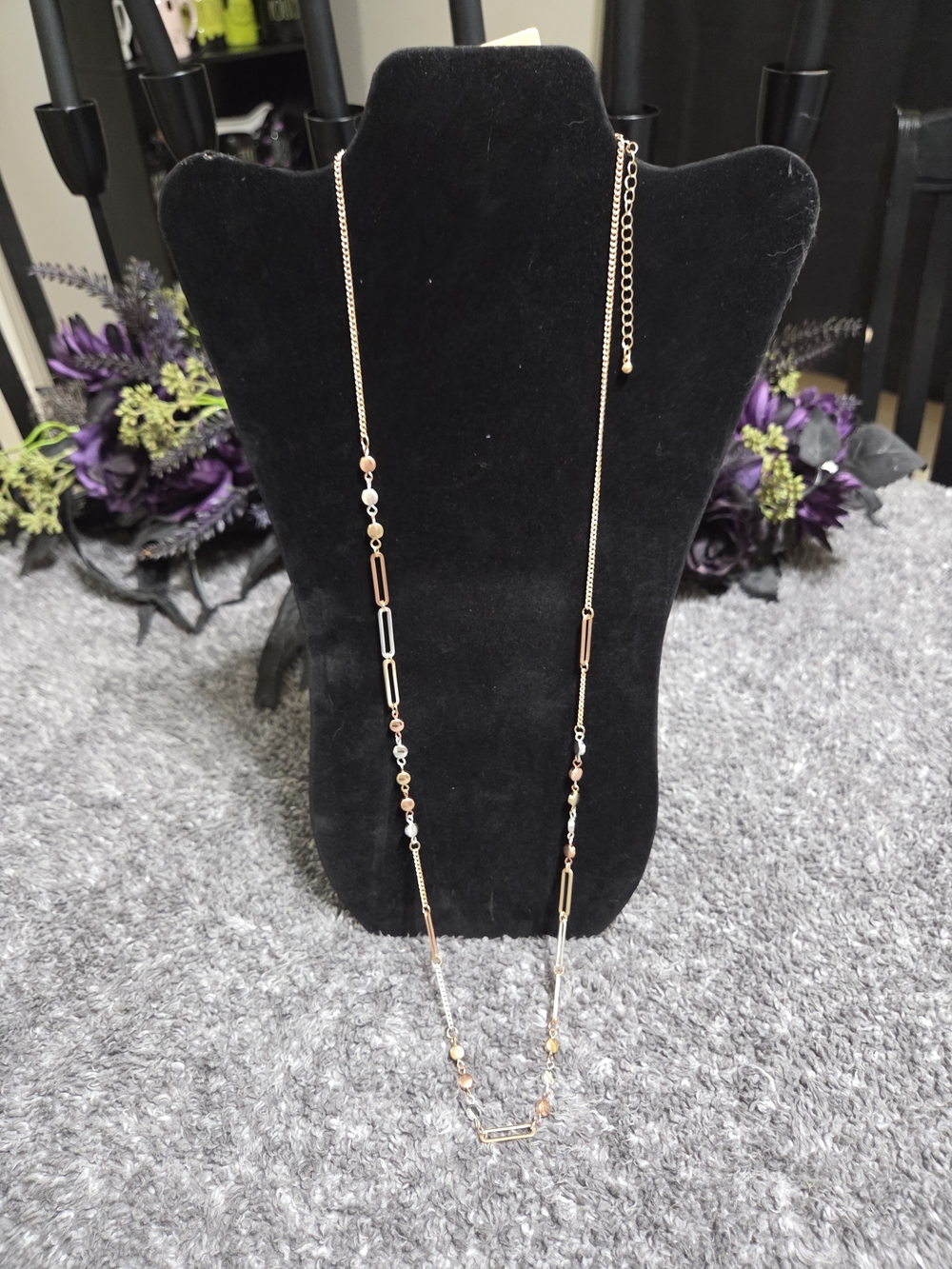 Rose Gold and Silver Mixed Metal Long Necklace